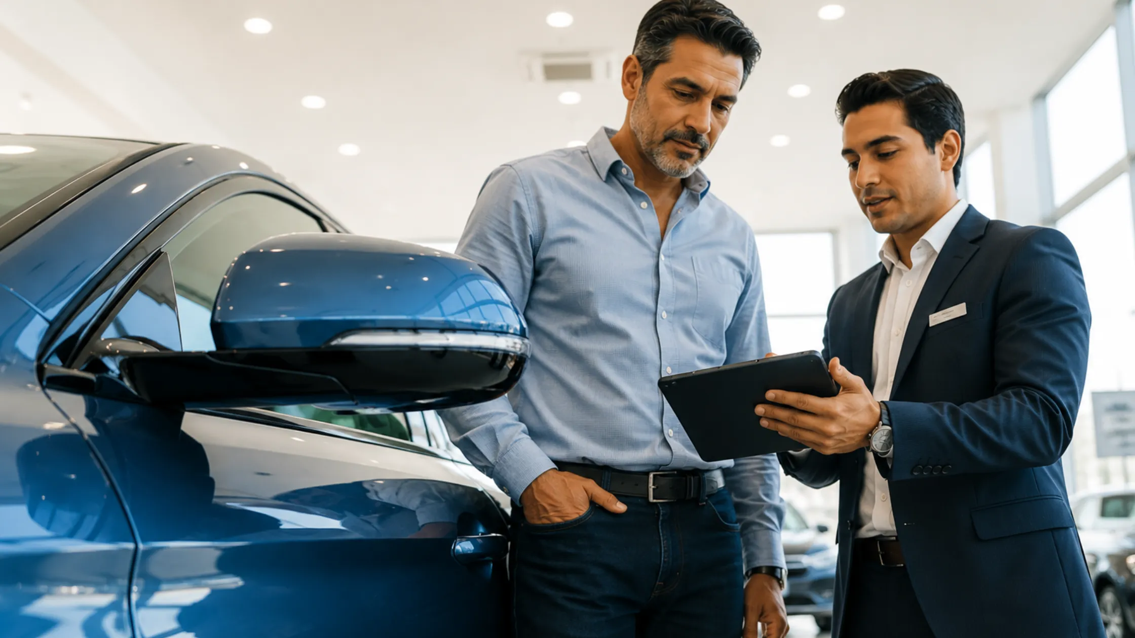 Asesor-muestra- el-prestamo-y-los-detalles-del-vehiculo-a-un-cliente